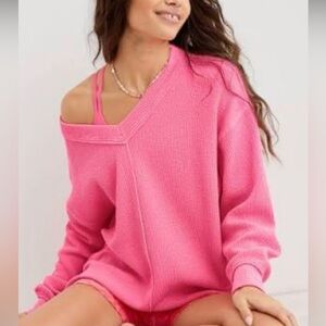 Hot pink aerie oversized v neck!